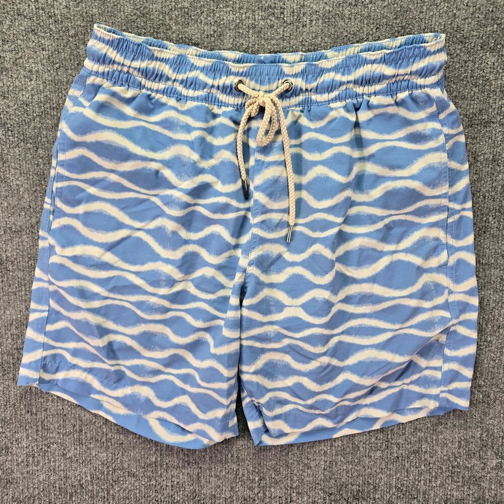 Fair Harbor Swim Trunks Mens Medium 30x6.5 Blue Waved Lined Beach Pool Shorts
